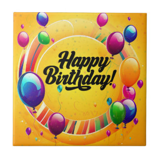 Azulejo De Cerâmica Feliz Aniversário Vibrante