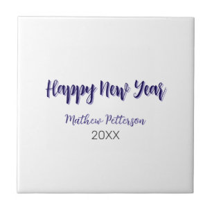 Azulejo De Cerâmica Feliz ano novo roxo adicionar nome preto ano simpl