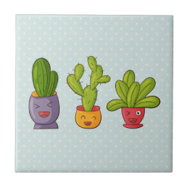 Azulejo De Cerâmica Feliz Cactus Cute em Potes Flores, ilustração dive