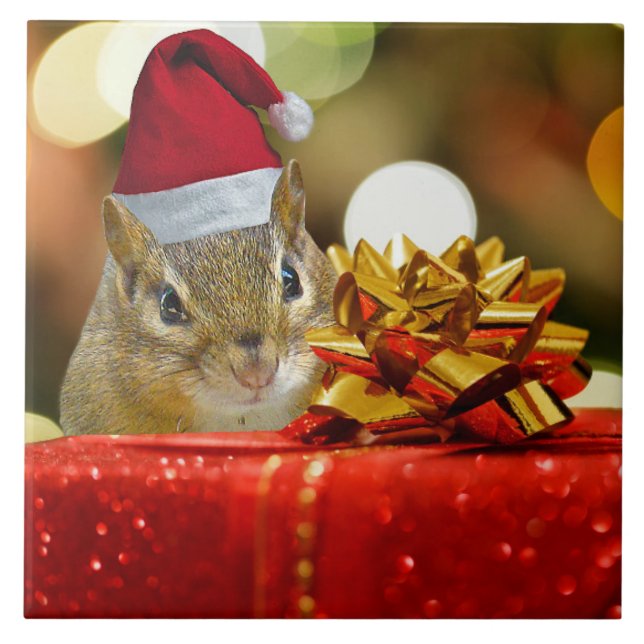 Azulejo De Cerâmica Feliz Chipmunk Feliz Natal (Frente)