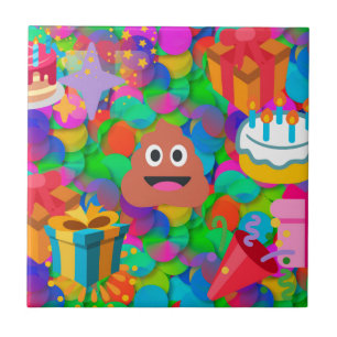 Azulejo De Cerâmica feliz cocô de aniversário emoji