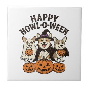 Azulejo De Cerâmica Feliz Como-O-Queremos Corgi Dia das Bruxas Cachorr