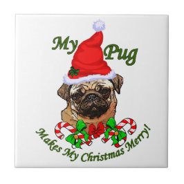 Azulejo De Cerâmica Feliz de Natal Pug