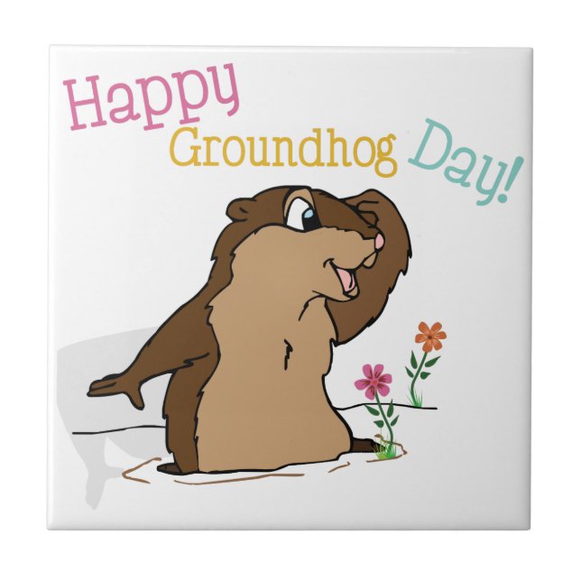 Azulejo De Cerâmica Feliz Dia da Marmota (Frente)