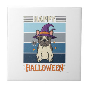 Azulejo De Cerâmica Feliz Dia das Bruxas Bulldogue Francês Bruxa Teia