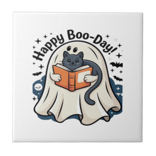 Azulejo De Cerâmica Feliz Dia-das-Bruxas Gato Fantasma PNG - Camiseta