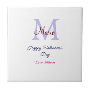 Azulejo De Cerâmica Feliz dia dos namorados pastel roxo monograma rosa