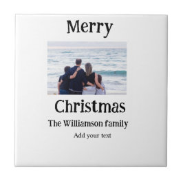 Azulejo De Cerâmica Feliz feriado adiciona foto do nome da família