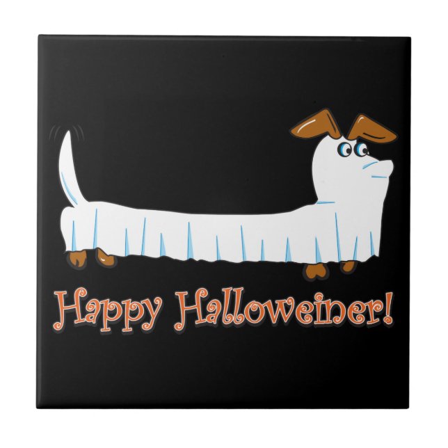Azulejo De Cerâmica Feliz Halloween Dachshund (Frente)