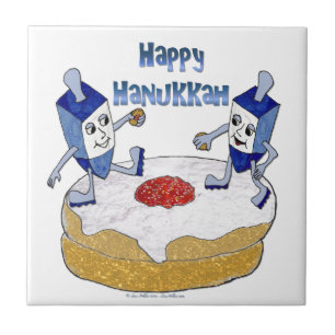 Azulejo De Cerâmica Feliz Hanukkah Dreidels Dançantes Donut de Geléia