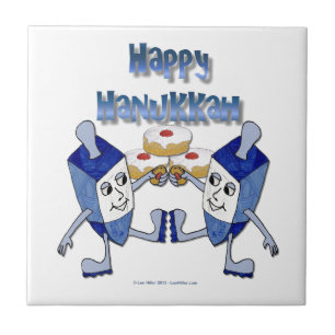 Azulejo De Cerâmica Feliz Hanukkah Dreidels Dançantes Donut Recheado