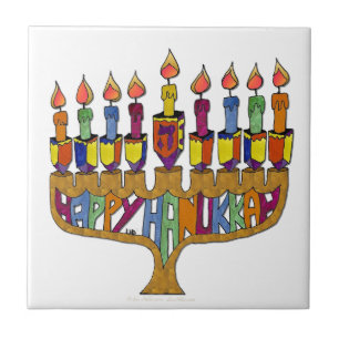 Azulejo De Cerâmica Feliz Hanukkah Dreidels Menorá