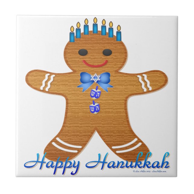 Azulejo De Cerâmica Feliz Hanukkah Gingerpão Homem Menorah (Frente)
