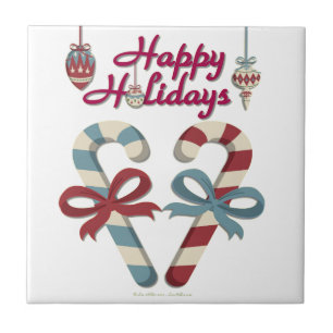 Azulejo De Cerâmica Feliz Holidays Candy Cane Heart