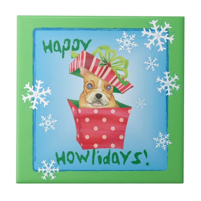 Azulejo De Cerâmica Feliz Howliday Buldogue Francês (Frente)