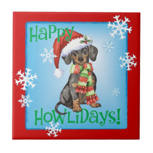 Azulejo De Cerâmica Feliz Howlidays Dachshund
