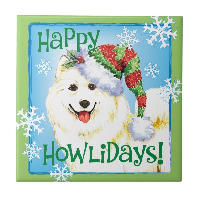 Azulejo De Cerâmica Feliz Howlidays Samoyed (Frente)