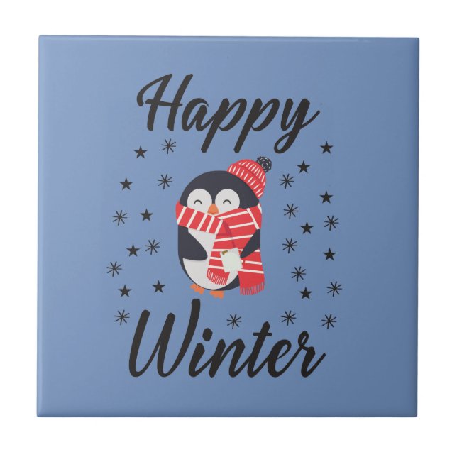 Azulejo De Cerâmica Feliz Inverno, Pinguim Bonito (Frente)