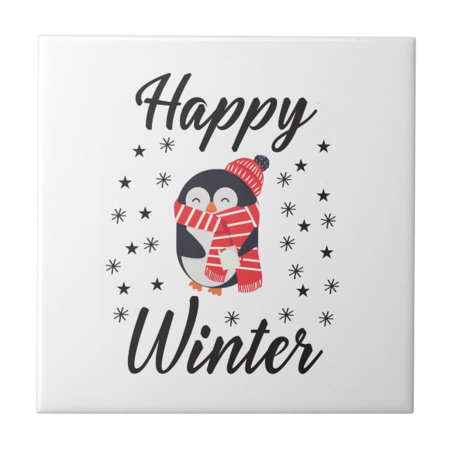 Azulejo De Cerâmica Feliz Inverno, Pinguim Bonito (Frente)