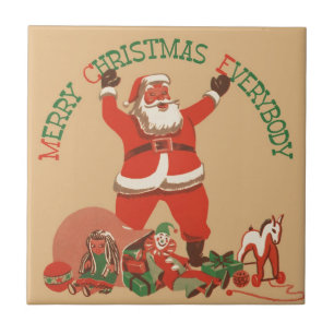 Azulejo De Cerâmica Feliz Natal a Todos! Papai Noel Vintage