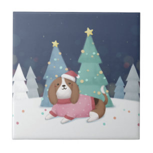 Azulejo De Cerâmica Feliz Natal: Arte da Ilustração do Beagle