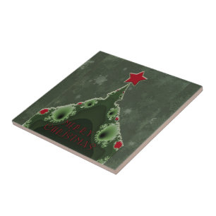 Azulejo De Cerâmica Feliz Natal - Árvore Fractal e Estrela