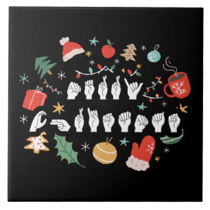 Azulejo De Cerâmica Feliz Natal - ASL American Sign Language III