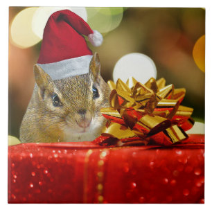Azulejo De Cerâmica Feliz Natal bonito do Chipmunk