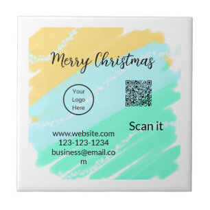 Azulejo De Cerâmica Feliz Natal Código QR comercial amarelo verde