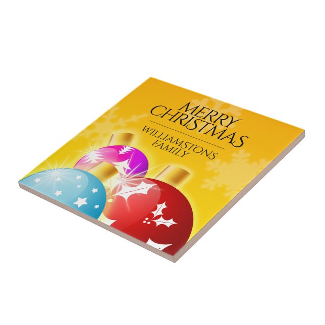 Azulejo De Cerâmica Feliz Natal com Ornamentos Festivos de Férias (Lateral)