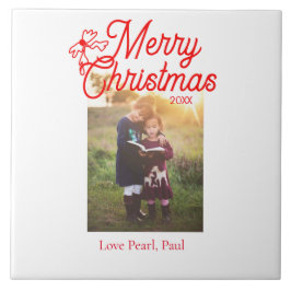 Azulejo De Cerâmica Feliz Natal crianças arcos vermelhas foto elegante