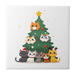 Azulejo De Cerâmica Feliz Natal Felino Árvore de Natal Engraçada, Gato