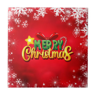 Azulejo De Cerâmica Feliz Natal Feliz Natal Vermelho, feriado verde