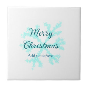 Azulejo De Cerâmica Feliz Natal flocos de neve azuis brilhando