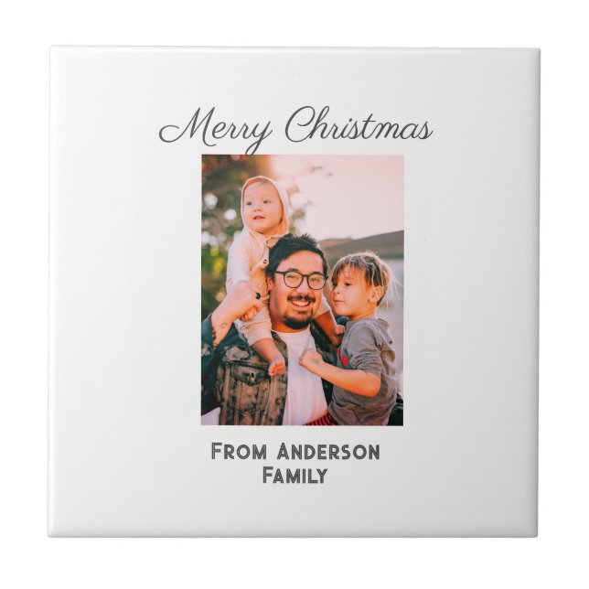 Azulejo De Cerâmica Feliz Natal foto do amor moderno família simples m (Frente)