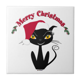 Azulejo De Cerâmica Feliz Natal Gato