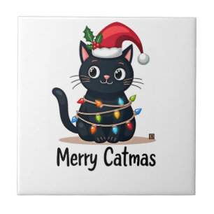 Azulejo De Cerâmica Feliz Natal Gato Gato Preto Luz de Natal Família