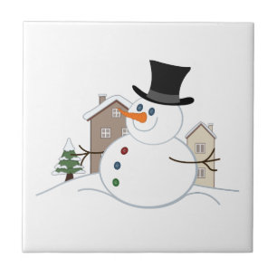 Azulejo De Cerâmica Feliz Natal - Ilustração do Homem de Neve