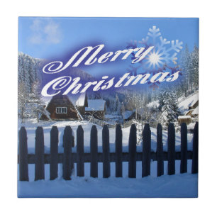 Azulejo De Cerâmica Feliz Natal - Linda Cabine de Log na Neve