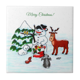 Azulejo De Cerâmica Feliz Natal! Neve com Amigos