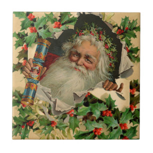 Azulejo De Cerâmica Feliz Natal Pai Natal Claus Antiquado clássico