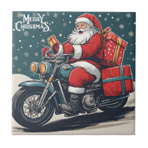 Azulejo De Cerâmica Feliz Natal - Papais noeis de Vintage em Moto