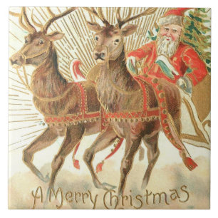 Azulejo De Cerâmica Feliz Natal (Papais noeis e sua Reindeer)