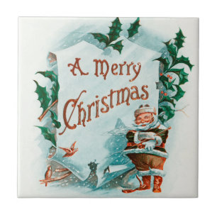Azulejo De Cerâmica Feliz Natal Papais noeis Legal Saudação