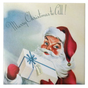 Azulejo De Cerâmica Feliz Natal para Todos (Vintage Papai Noel)