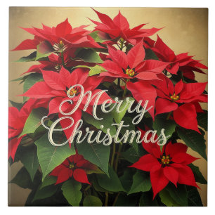Azulejo De Cerâmica Feliz Natal Poinsettias Vermelhas
