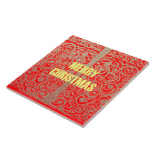Azulejo De Cerâmica Feliz Natal Red e Coleção Dourada