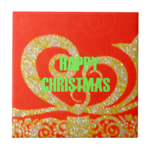 Azulejo De Cerâmica Feliz Natal Red e Dourada Coleção.