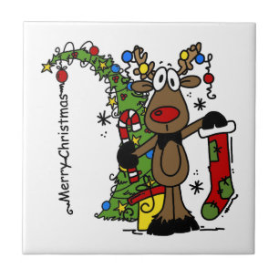 Azulejo De Cerâmica Feliz Natal Reindeer Feriados Engraçados