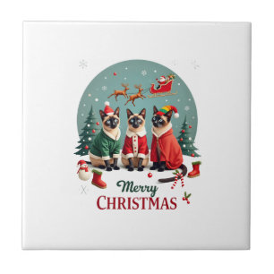 Azulejo De Cerâmica Feliz Natal Três Santa Elfo Rena Siamês C